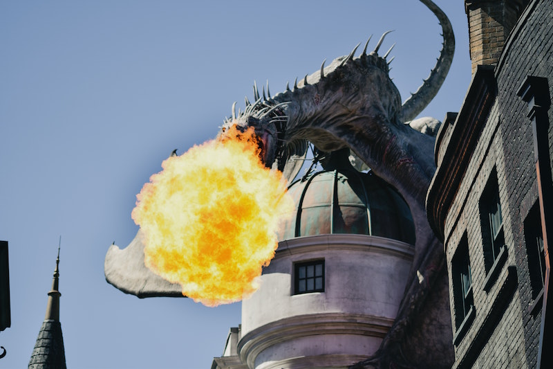 Fire breathing dragon, Where to park at Universal Studios Hollywood